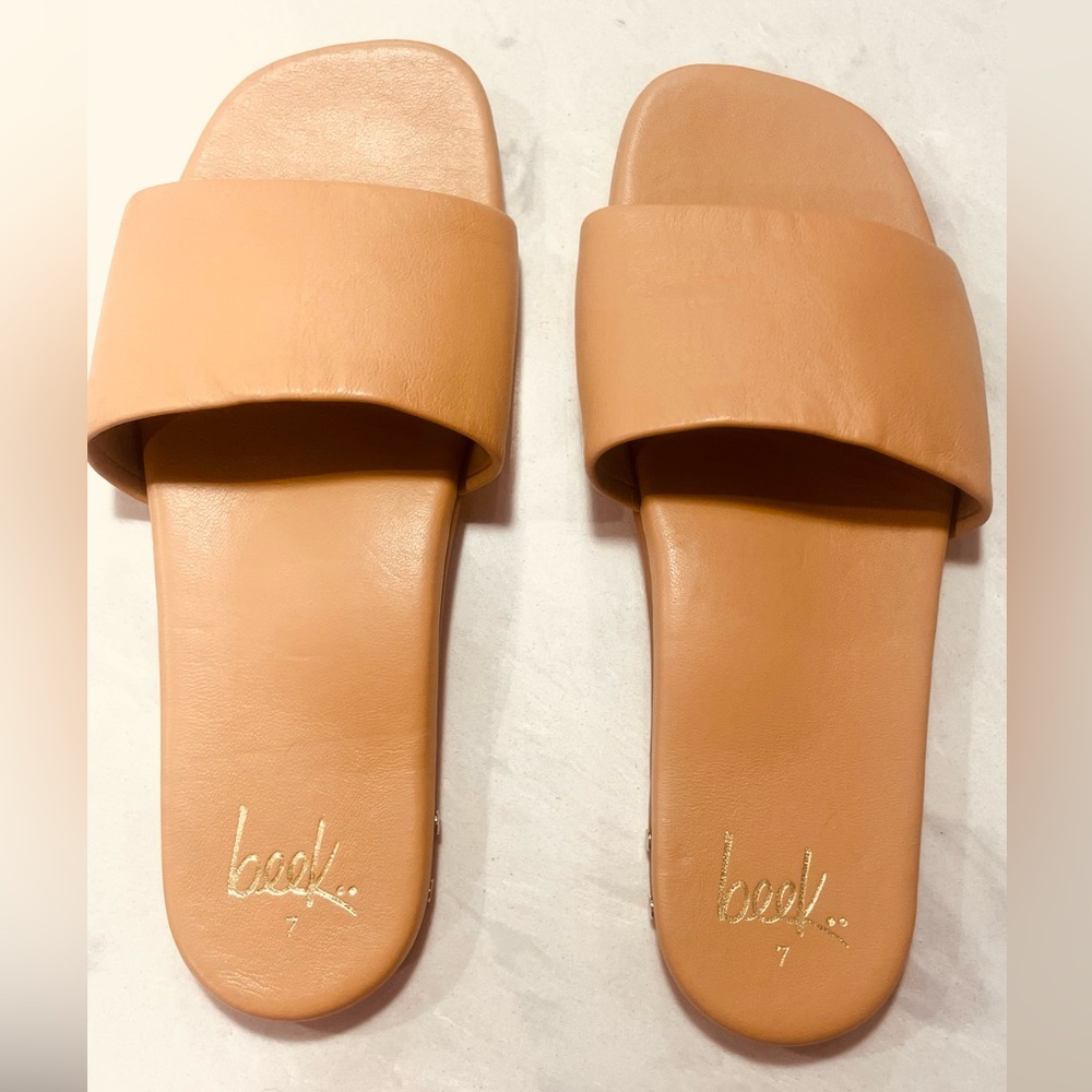 Beek Tan Leather Slide Sandals
New with Dust Bag